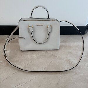 Michael Kors Saffiano Leather Satchel – White/Gold – Crossbody & Top Handle